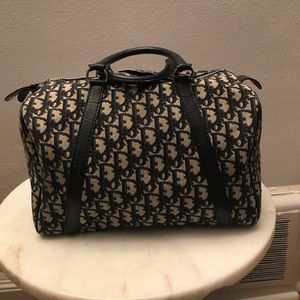 CHRISTIAN DIOR trotter Boston Hand bag navy canvas